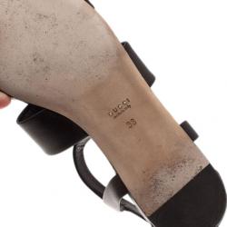 Pre Owned Gucci Black Leather Belle Flat Gladiator Sandals Size 38