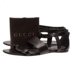 Pre Owned Gucci Black Leather Belle Flat Gladiator Sandals Size 38