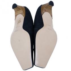 Pre Owned Gucci Black Guccissima Canvas Cap Toe Pumps Size 38.5