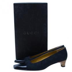Pre Owned Gucci Black Guccissima Canvas Cap Toe Pumps Size 38.5