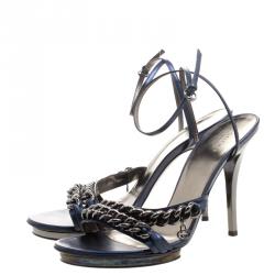 Pre Owned صندل غوتشي سيور كاحل تفاصيل سلسلة جلد أزرق مقاس 41