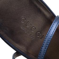 Pre Owned صندل غوتشي سيور كاحل تفاصيل سلسلة جلد أزرق مقاس 41