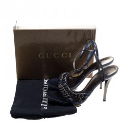 Pre Owned صندل غوتشي سيور كاحل تفاصيل سلسلة جلد أزرق مقاس 41
