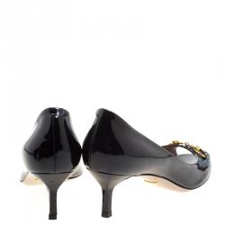 Pre Owned Gucci Black Patent Leather Horsebit Peep Toe Pumps Size 40