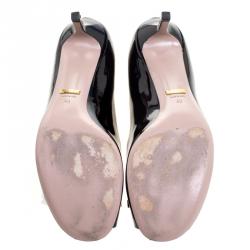Pre Owned Gucci Black Patent Leather Horsebit Peep Toe Pumps Size 40