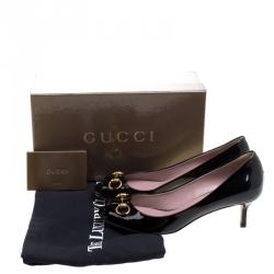 Pre Owned Gucci Black Patent Leather Horsebit Peep Toe Pumps Size 40