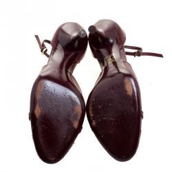 Pre Owned Gucci Bordeaux Leather Cap Toe Ankle Strap Sandals Size 37.5