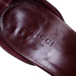 Pre Owned Gucci Bordeaux Leather Cap Toe Ankle Strap Sandals Size 37.5