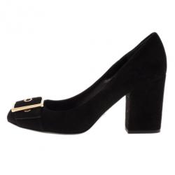 Pre Owned Gucci Black Suede Buckle Block Heel Pumps Size 40