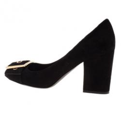 Pre Owned Gucci Black Suede Buckle Block Heel Pumps Size 40