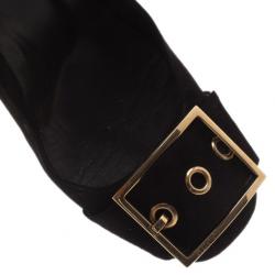 Pre Owned Gucci Black Suede Buckle Block Heel Pumps Size 40