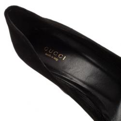 Pre Owned Gucci Black Suede Buckle Block Heel Pumps Size 40