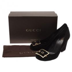 Pre Owned Gucci Black Suede Buckle Block Heel Pumps Size 40