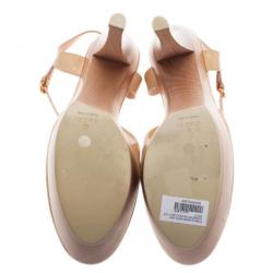 مملوكة مسبقًا Gucci Nude Patent Leather Ankle Strap Platform Sandals Size 39.5