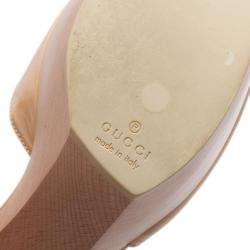 مملوكة مسبقًا Gucci Nude Patent Leather Ankle Strap Platform Sandals Size 39.5