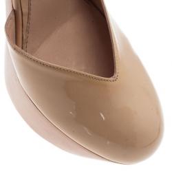 مملوكة مسبقًا Gucci Nude Patent Leather Ankle Strap Platform Sandals Size 39.5