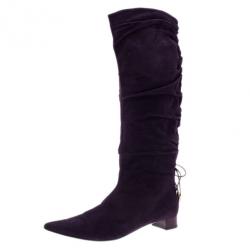 Pre Owned Gucci Purple Suede Knee Boots Size 39.5