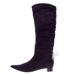 Pre Owned Gucci Purple Suede Knee Boots Size 39.5