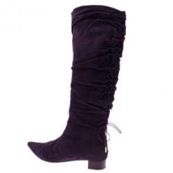 Pre Owned Gucci Purple Suede Knee Boots Size 39.5