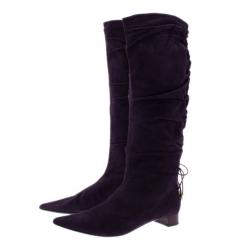 Pre Owned Gucci Purple Suede Knee Boots Size 39.5