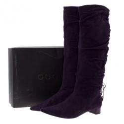 Pre Owned Gucci Purple Suede Knee Boots Size 39.5