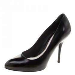 Pre Owned حذاء كعب عالي غوتشي جلد رمادي لونين مقاس 39