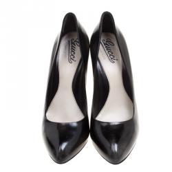 Pre Owned حذاء كعب عالي غوتشي جلد رمادي لونين مقاس 39