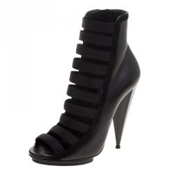Pre Owned Gucci Black Leather Olimpia Strappy Booties Size 39.5