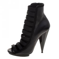 Pre Owned Gucci Black Leather Olimpia Strappy Booties Size 39.5