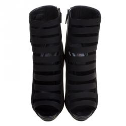 Pre Owned Gucci Black Leather Olimpia Strappy Booties Size 39.5