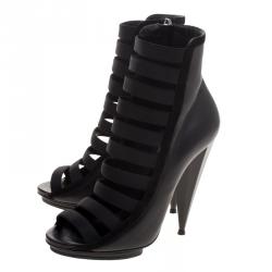 Pre Owned Gucci Black Leather Olimpia Strappy Booties Size 39.5