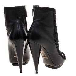 Pre Owned Gucci Black Leather Olimpia Strappy Booties Size 39.5