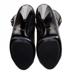 Pre Owned Gucci Black Leather Olimpia Strappy Booties Size 39.5