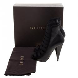 Pre Owned Gucci Black Leather Olimpia Strappy Booties Size 39.5