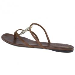 Pre Owned Gucci Brown Leather GG Cage Flat Thong Sandals Size 37.5