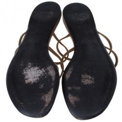 Pre Owned Gucci Brown Leather GG Cage Flat Thong Sandals Size 37.5