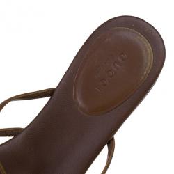 Pre Owned Gucci Brown Leather GG Cage Flat Thong Sandals Size 37.5