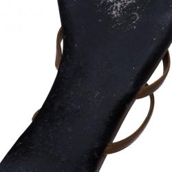 Pre Owned Gucci Brown Leather GG Cage Flat Thong Sandals Size 37.5