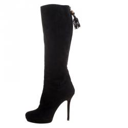 Pre Owned Gucci Black Suede Platform Tall Boots Size 39.5