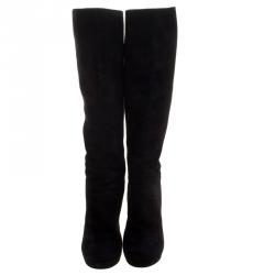 Pre Owned Gucci Black Suede Platform Tall Boots Size 39.5