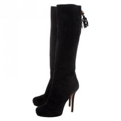 Pre Owned Gucci Black Suede Platform Tall Boots Size 39.5