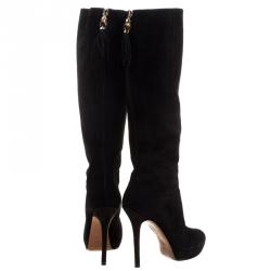 Pre Owned Gucci Black Suede Platform Tall Boots Size 39.5