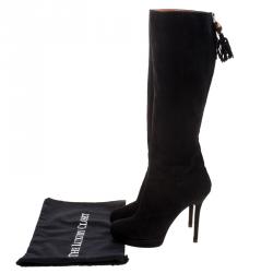Pre Owned Gucci Black Suede Platform Tall Boots Size 39.5