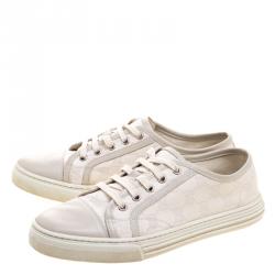 Gucci Off White GG Canvas and Leather Low Top Sneakers Size 38