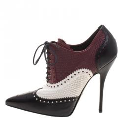 Pre Owned Gucci Tri Color Brogue And Perforated Leather Gia Lace Up Ankle Boots Size 40