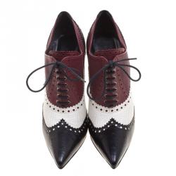 Pre Owned Gucci Tri Color Brogue And Perforated Leather Gia Lace Up Ankle Boots Size 40