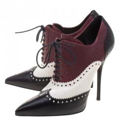 Pre Owned Gucci Tri Color Brogue And Perforated Leather Gia Lace Up Ankle Boots Size 40