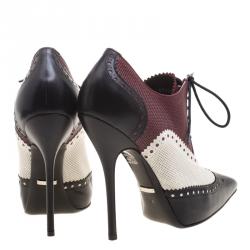 Pre Owned Gucci Tri Color Brogue And Perforated Leather Gia Lace Up Ankle Boots Size 40