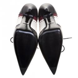 Pre Owned Gucci Tri Color Brogue And Perforated Leather Gia Lace Up Ankle Boots Size 40