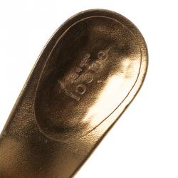 Pre Owned Gucci Metallic Gold Studded Leather Peep Toe Slide Mules Size 39